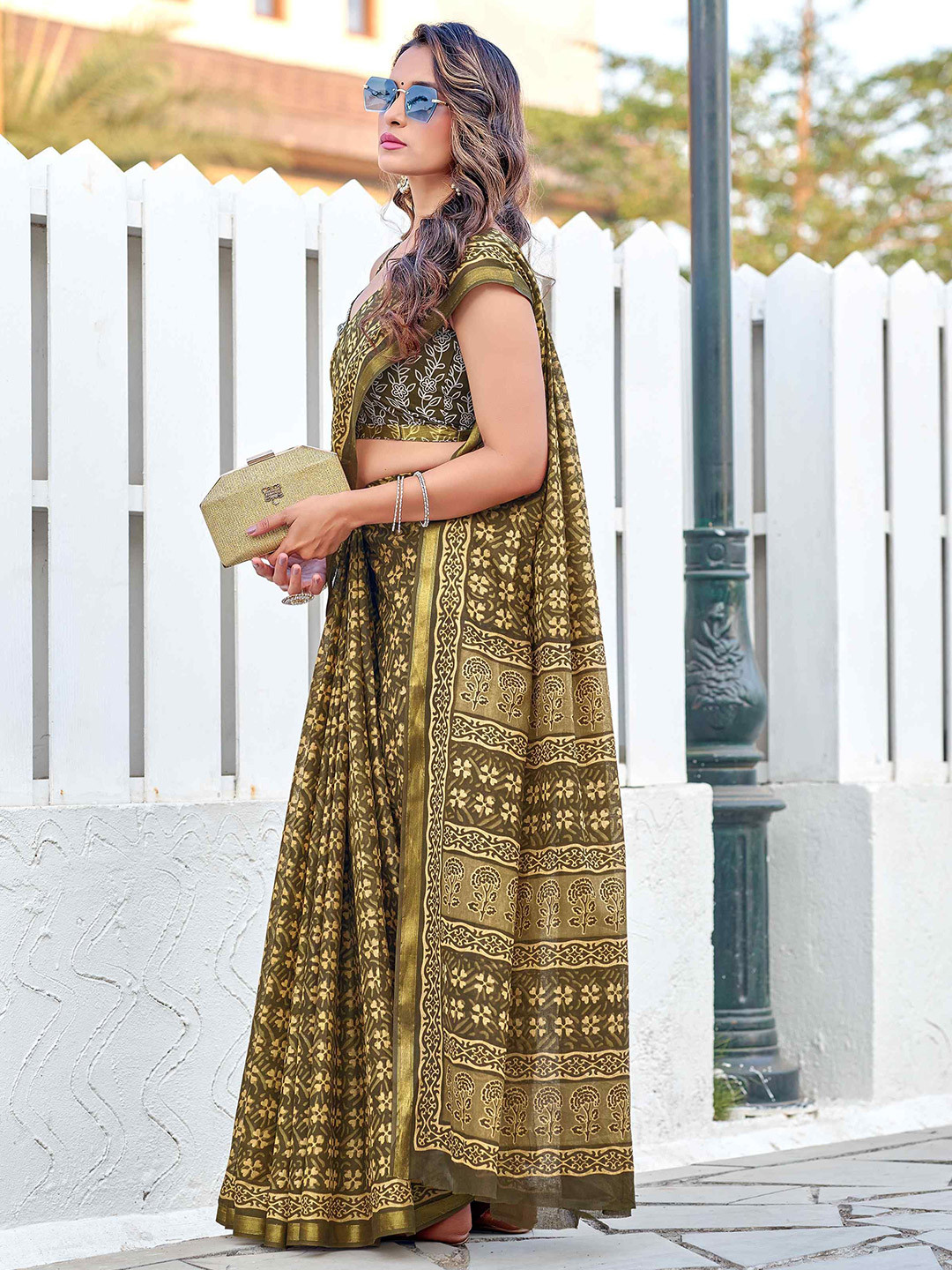 HERE&NOW Ajrak Block Pure Cotton Bagru Saree