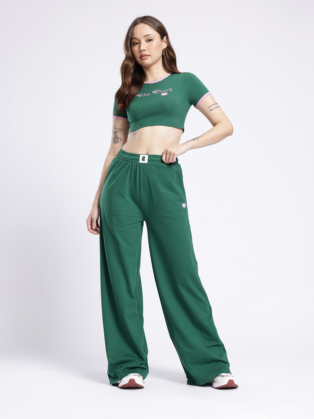 Vibe Check Printed Crop T-Shirt with Trousers Co-Ords