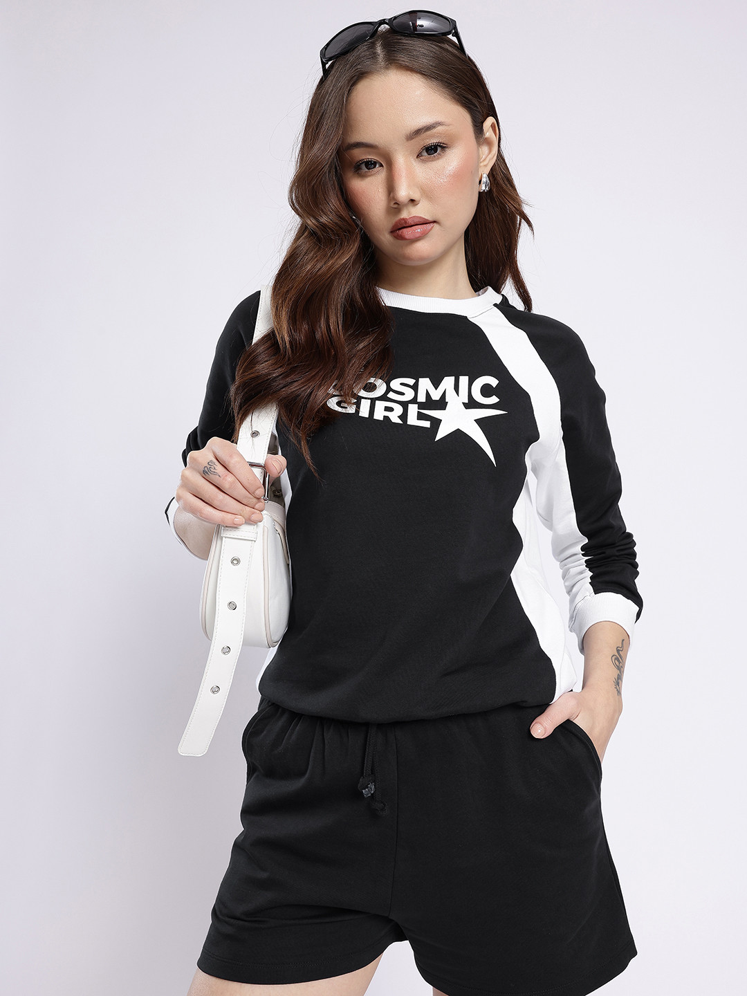Monochrome Cosmic Girl Sweatshirt & Shorts Co-Ords Set