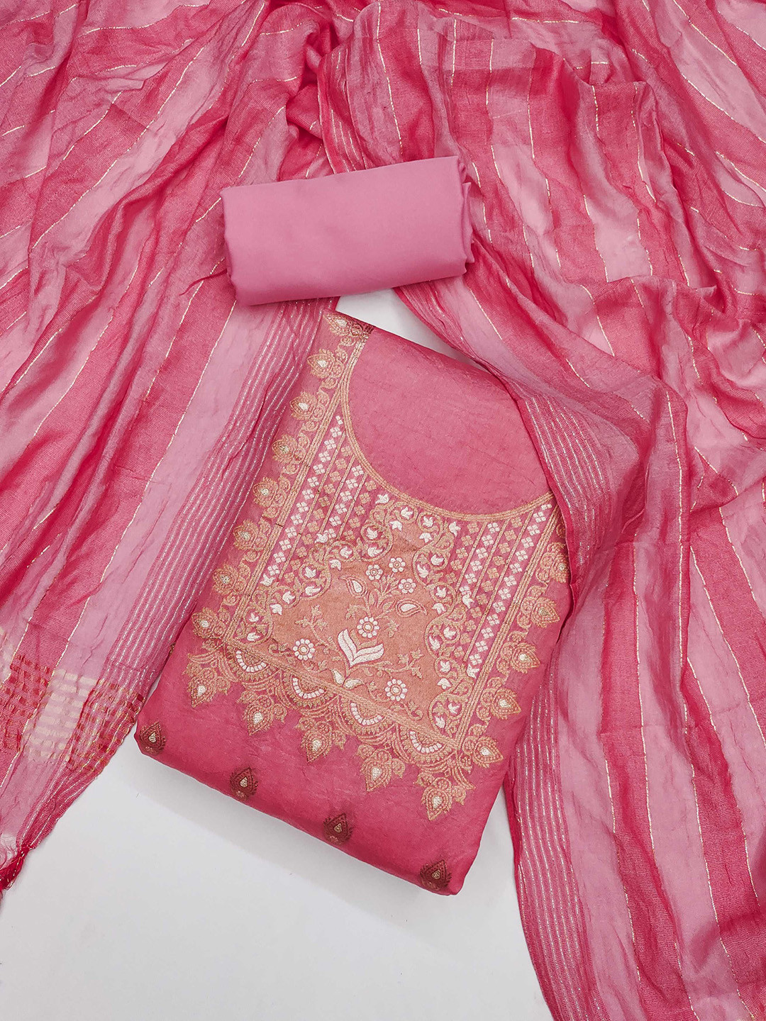 KALINI Floral Woven Design Dola Silk Zari Unstitched Dress Material