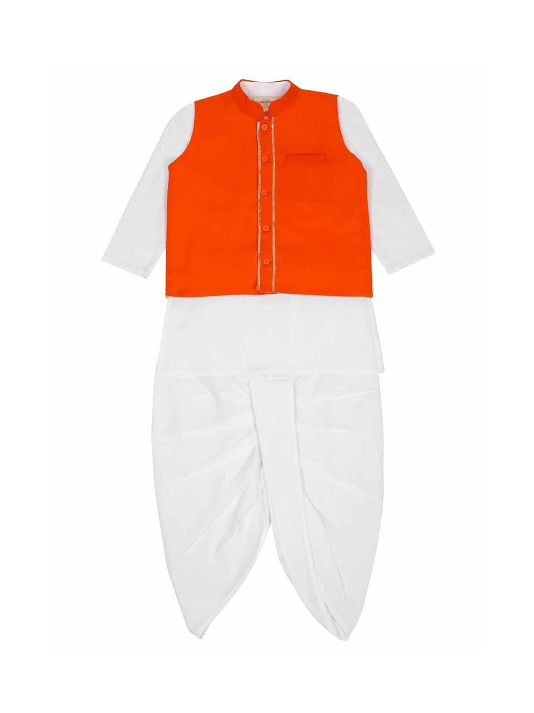 LITTLE GINNIE Boys Three-Quarter Sleeves Pure Cotton Kurta & Dhoti Pant & Nehru Jacket