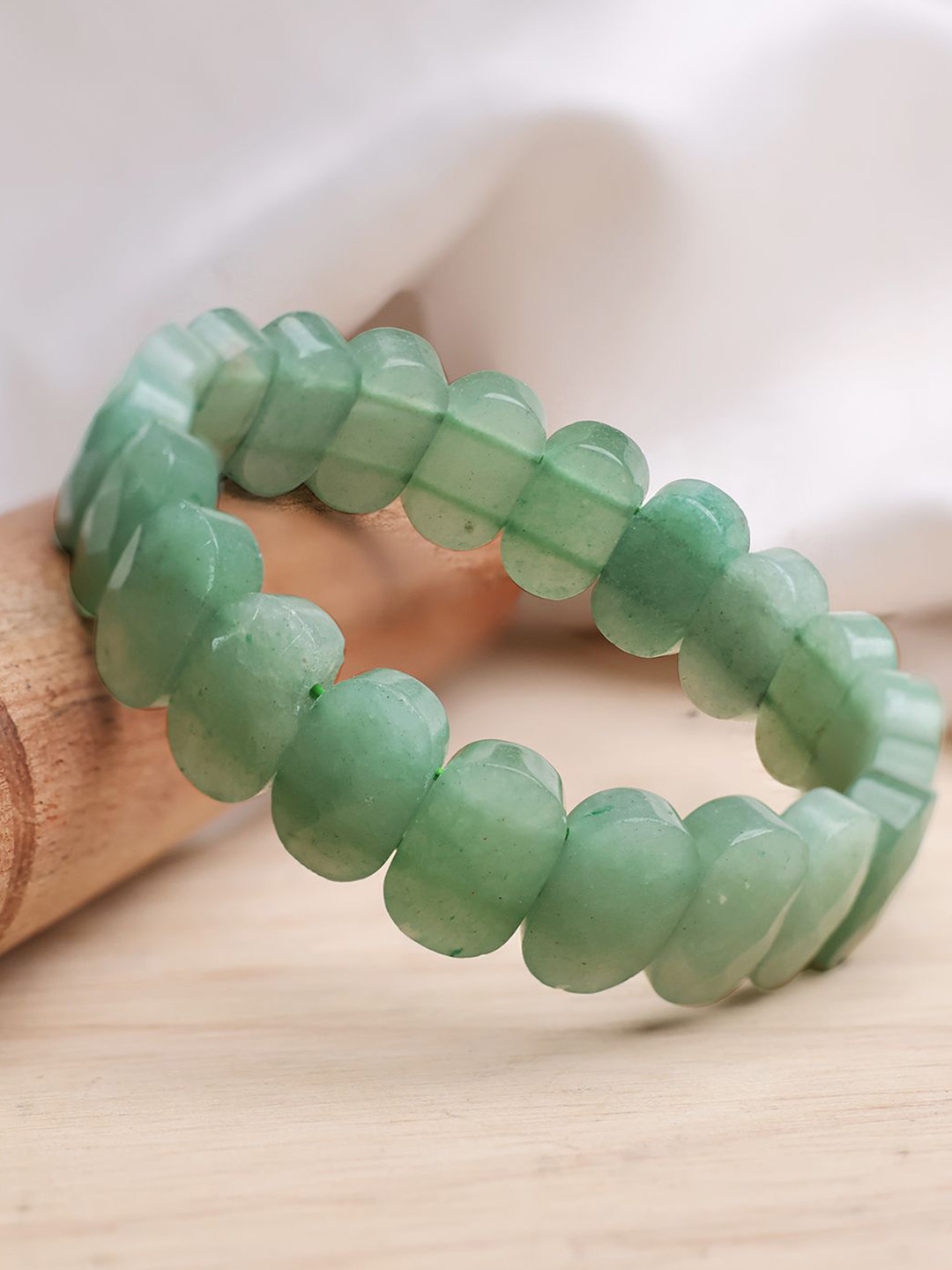 Shubhanjali Unisex Beaded Aventurine Oval Faceted Elasticated Bracelet