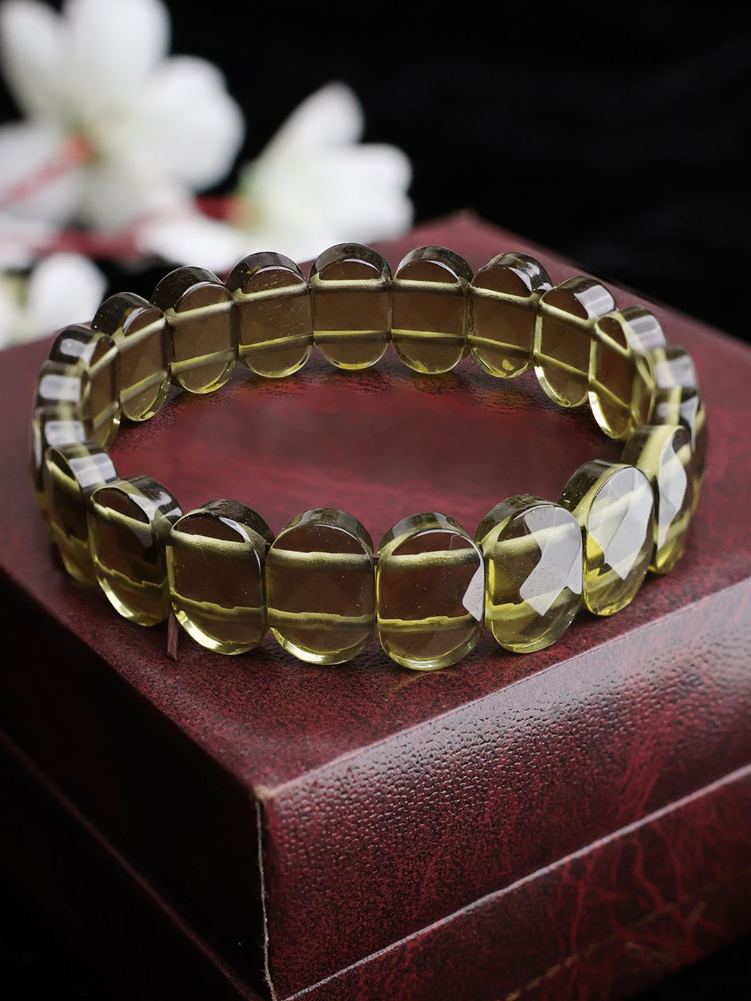 Shubhanjali Unisex Beaded Aventurine Oval Faceted Elasticated Bracelet