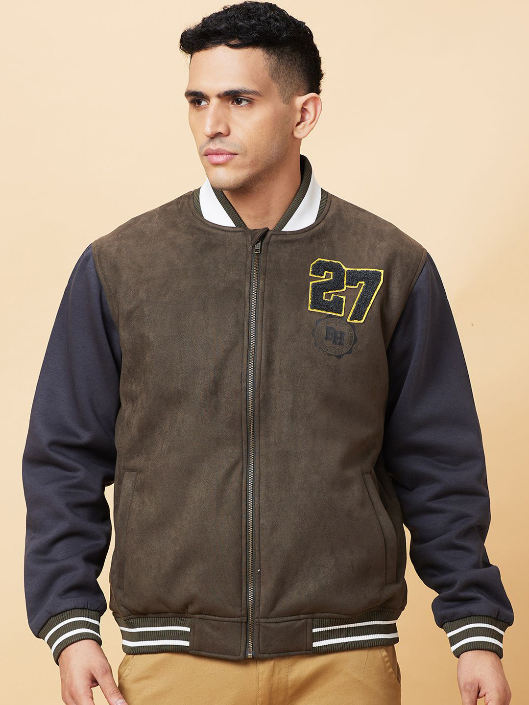 Being Human Men Stand Collar Colourblocked Casual Bomber Jacket