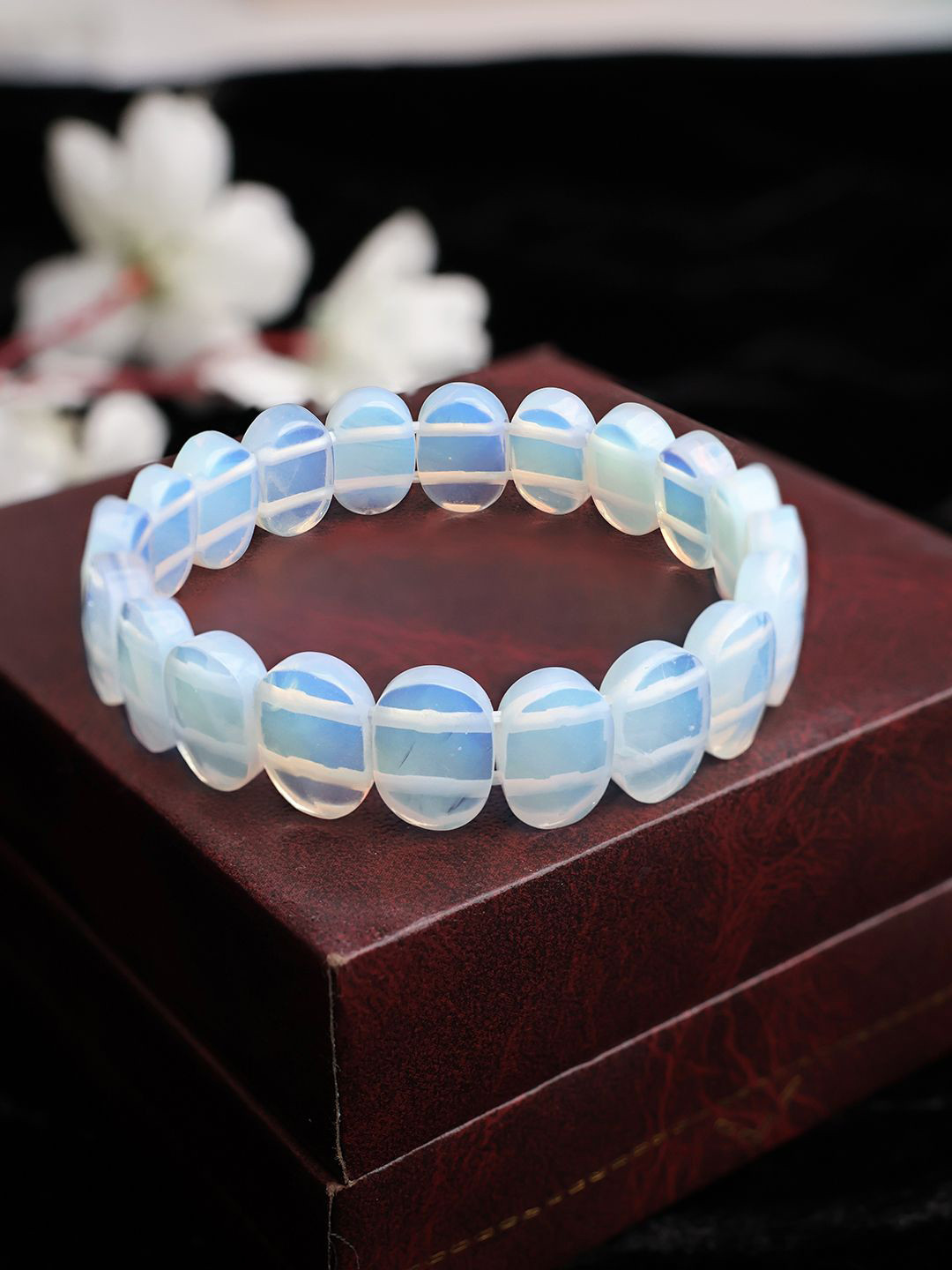 Shubhanjali Unisex Opal Beaded Opalite Oval Faceted Elasticated Bracelet