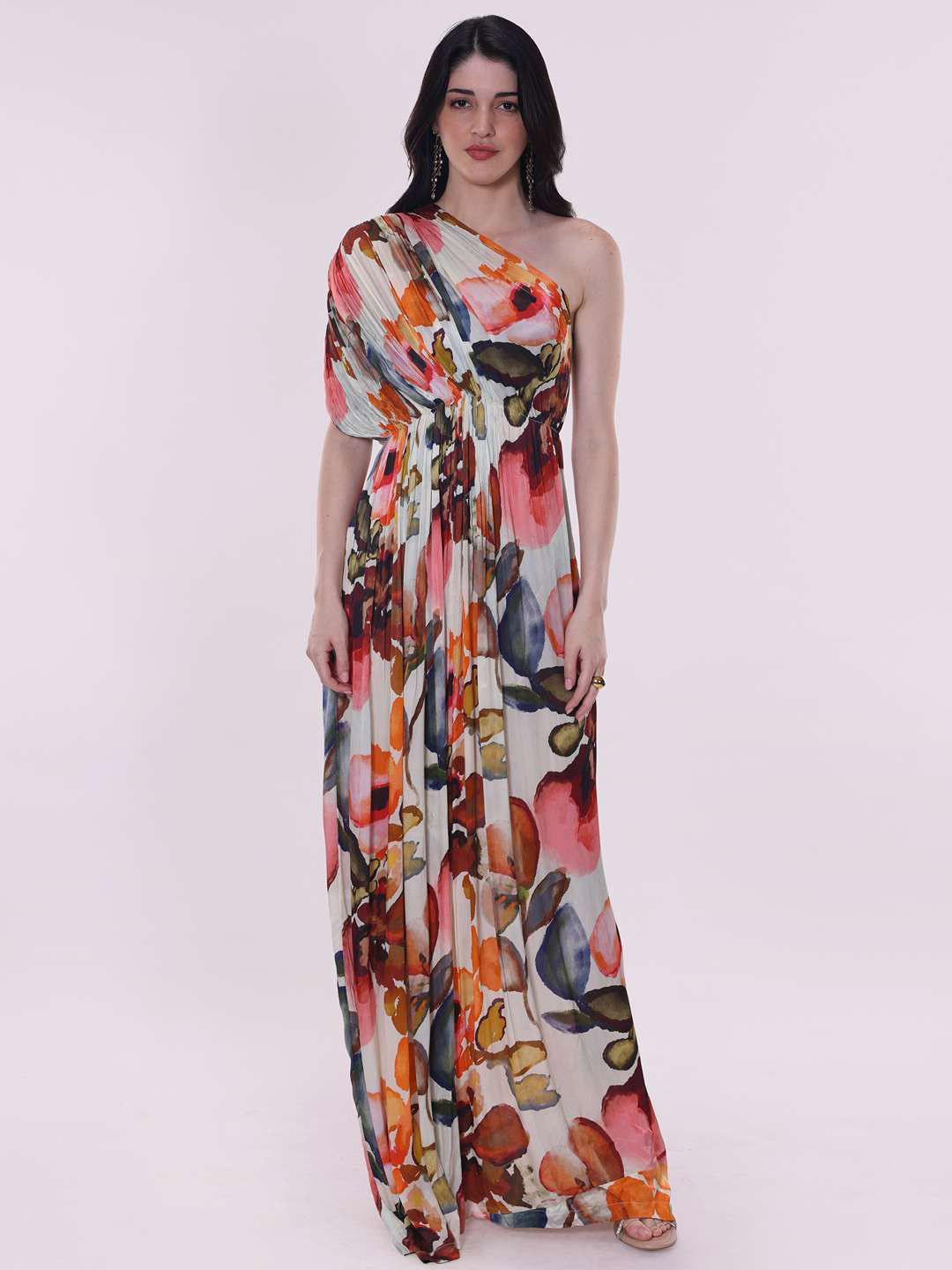 POPPI Women Rose Printed One Shoulder Dress