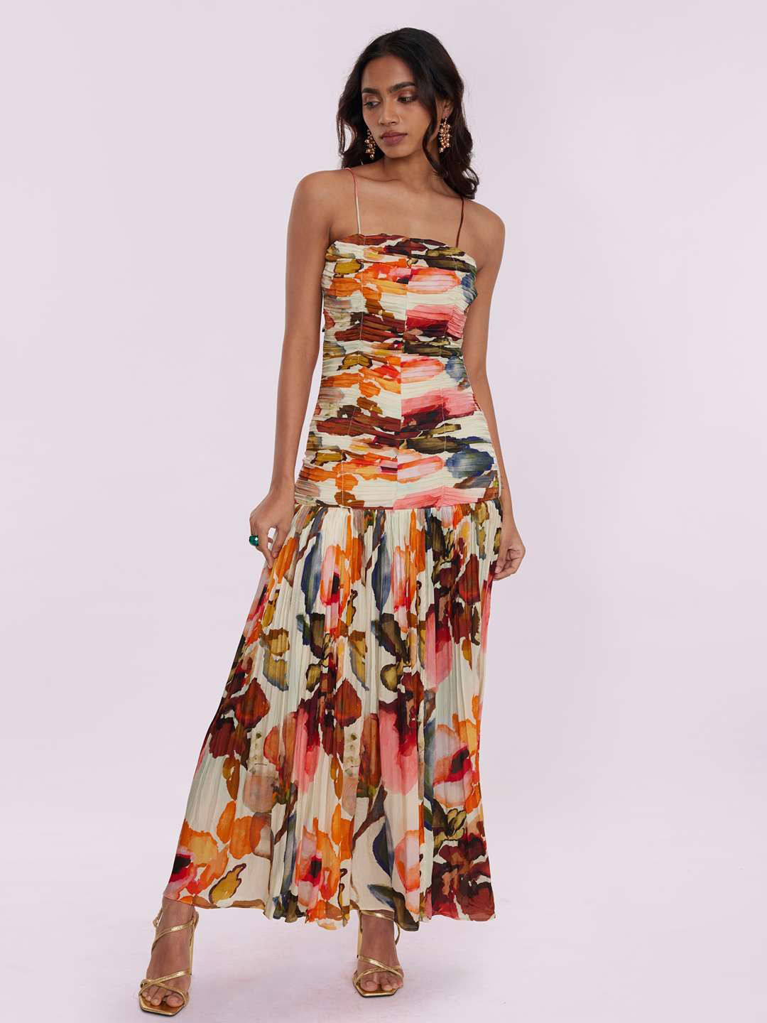 POPPI Women Twirl Detail Rose Print Pleated Flare Dress