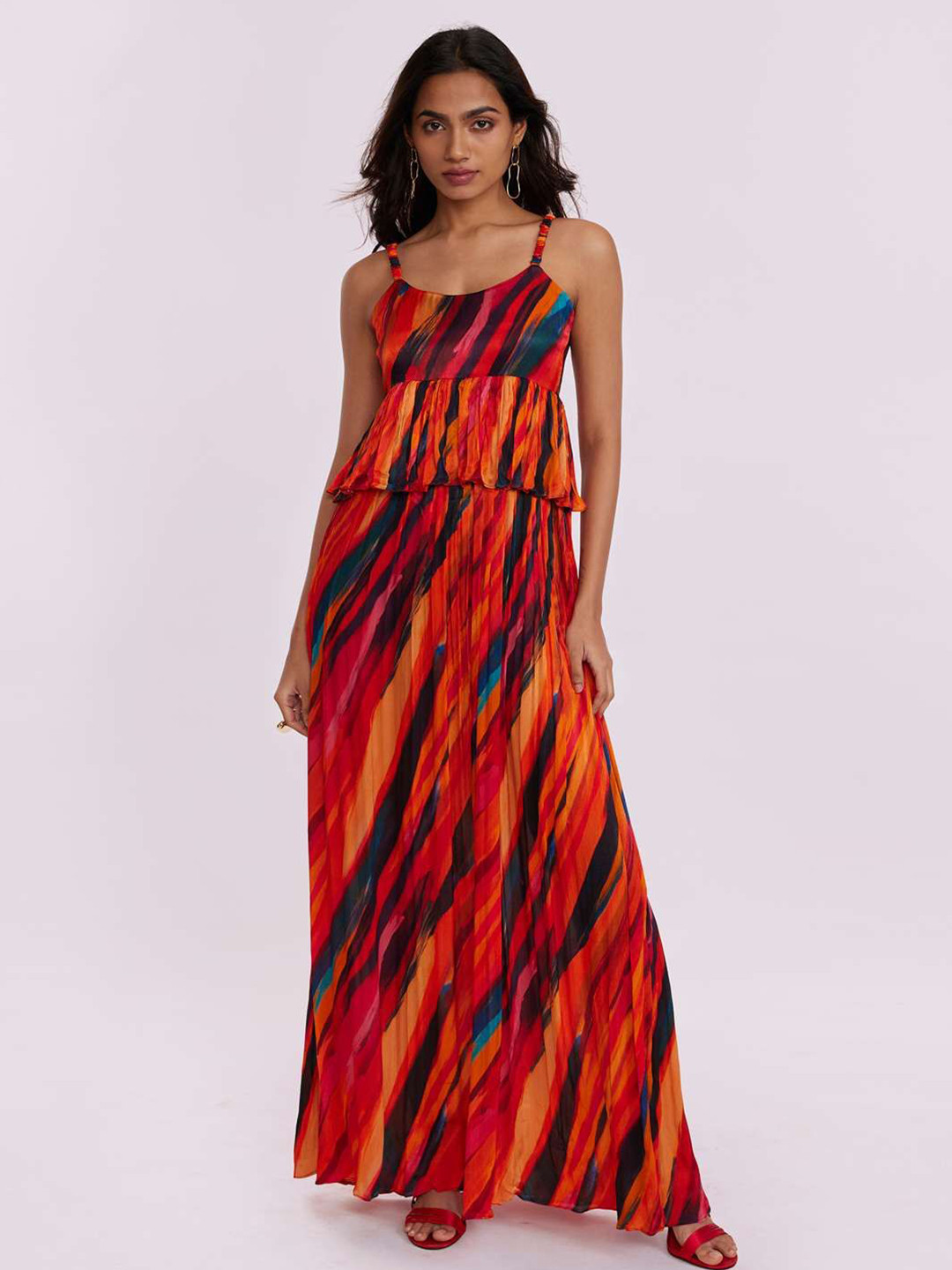 POPPI Women Sepia Twirl Ruffled Maxi Dress