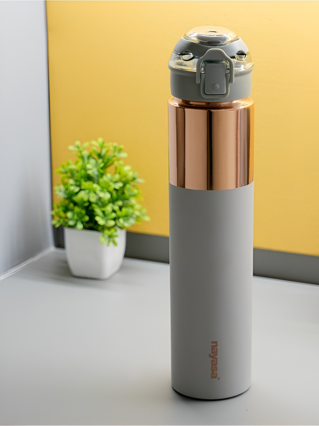 Nayasa Saffron Grey Copper Spill Proof Water Bottle - 1L