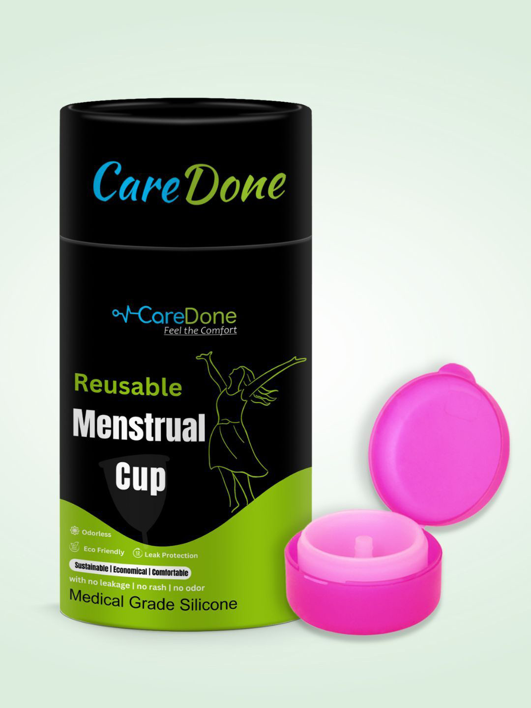 CareDone Reusable Leak Proof Folding Silicone Menstrual Cup With Free Intimate Wash- L