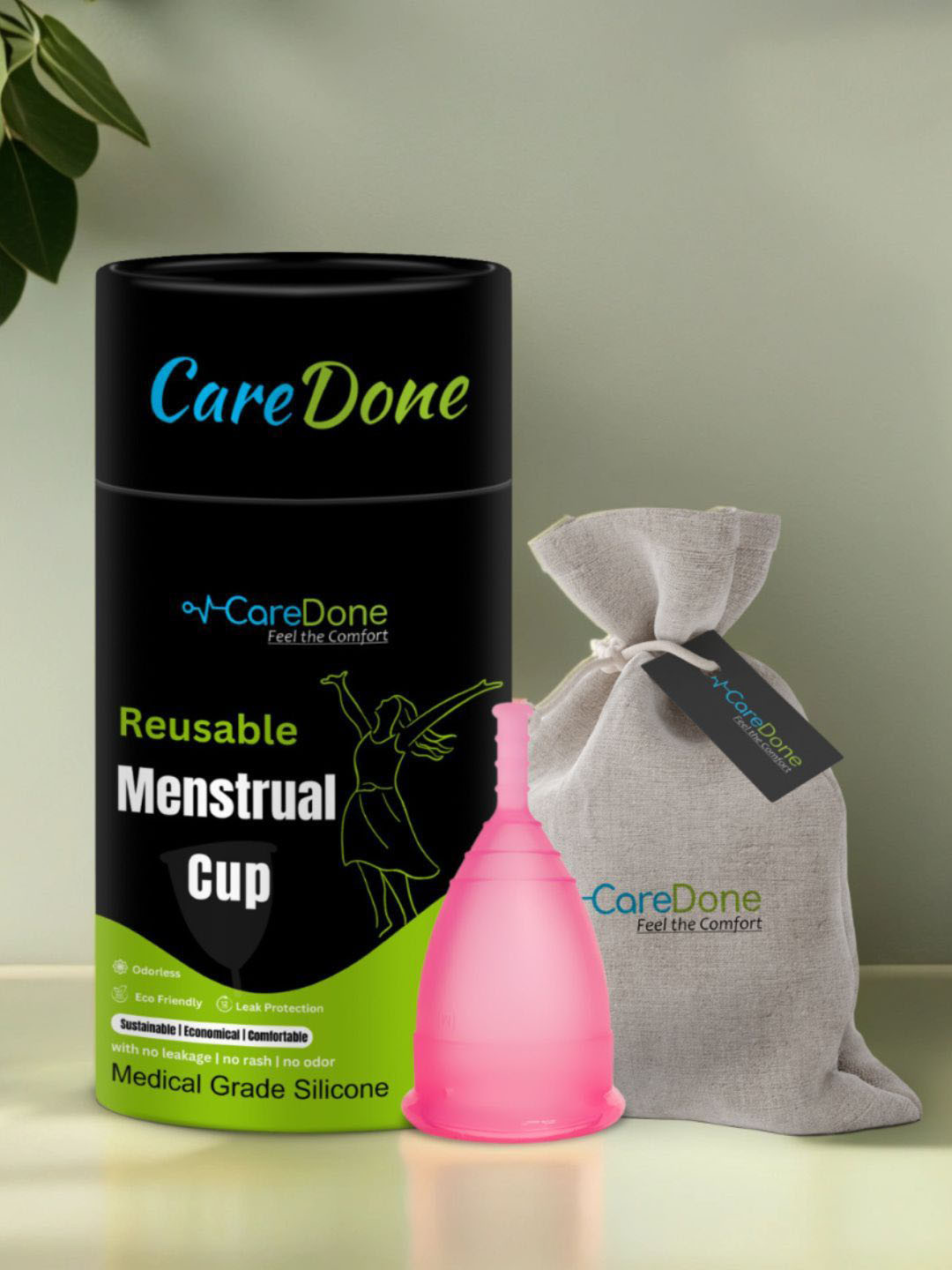 CareDone Reusable Leak Proof Folding Silicone Menstrual Cup With Free Intimate Wash- M