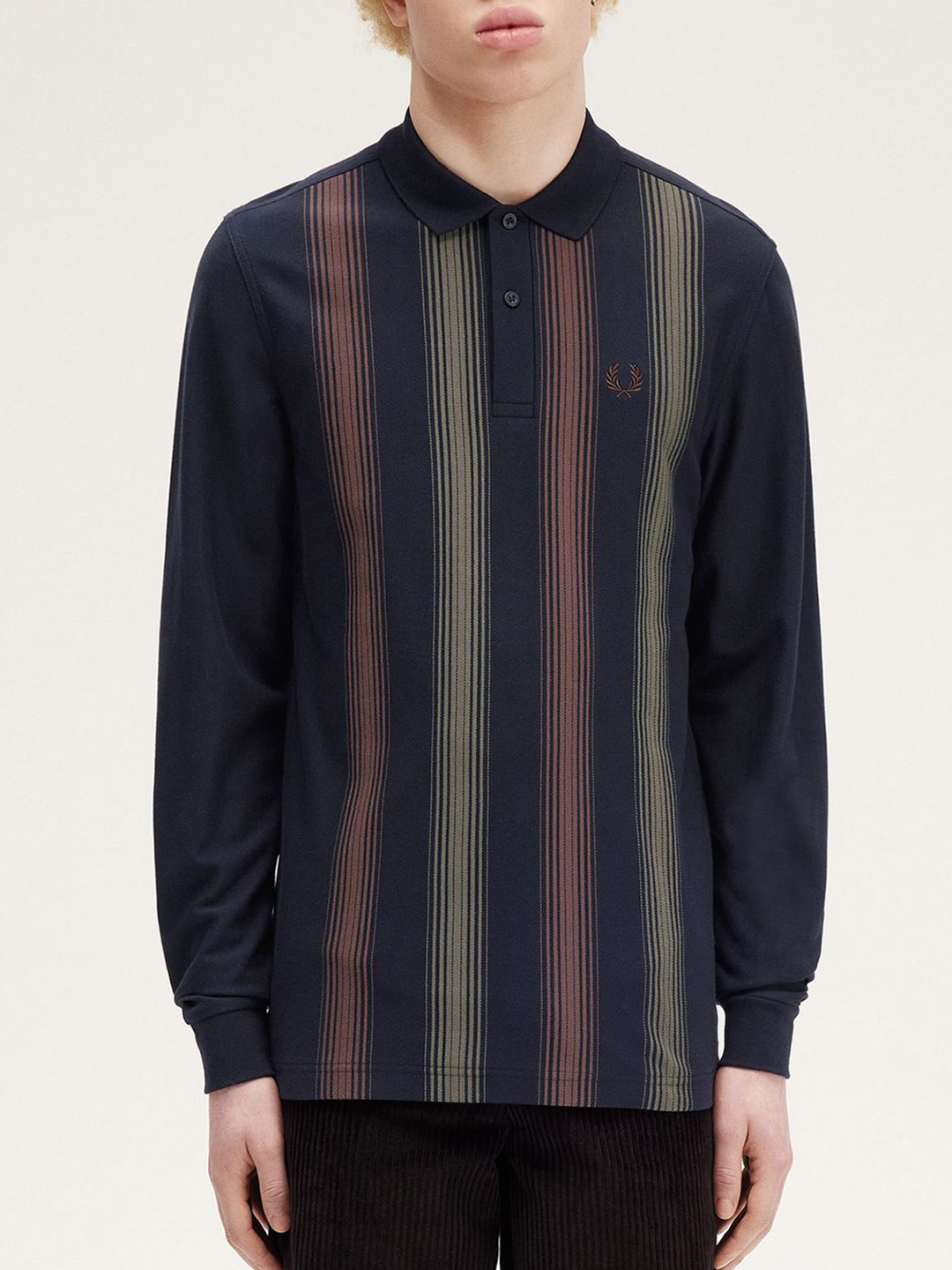 Fred Perry Men Striped Polo Collar Cotton T-shirt