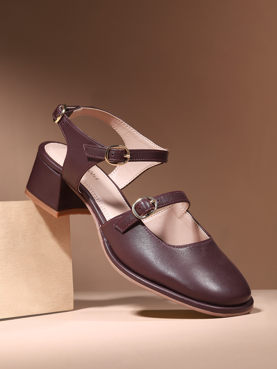 Kenneth Cole Leather Block Mary Janes Heels With Buckles