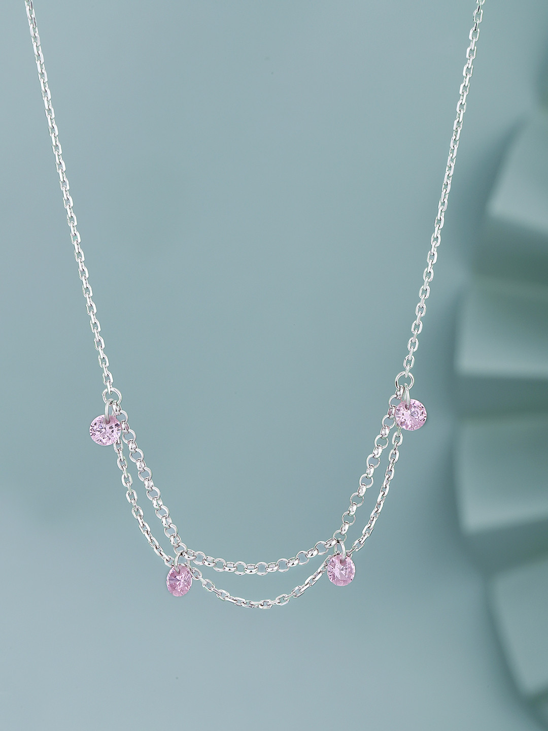 VANBELLE Rhodium-Plated 925 Sterling Silver CZ Studded Layered Necklace