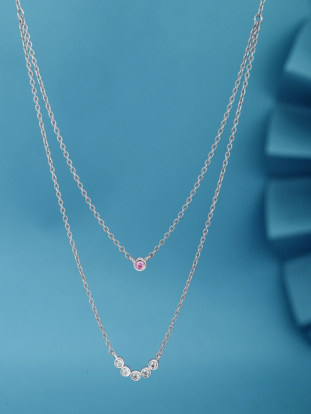 VANBELLE Rhodium-Plated 925 Sterling Silver CZ Studded Layered Necklace