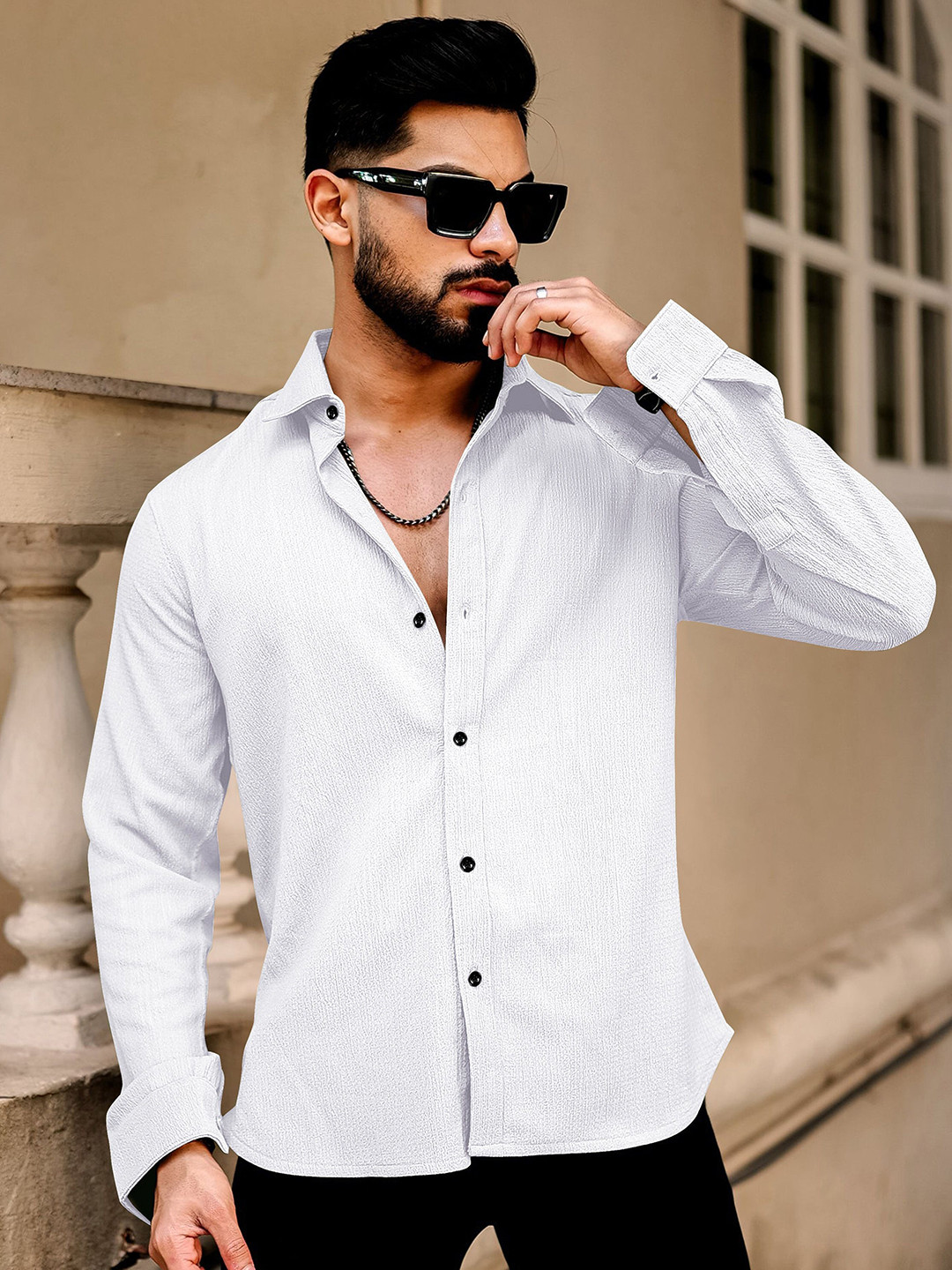 KHUSHI CREATION Self Design Slim Fit Popcorn Texture Casual Shirt