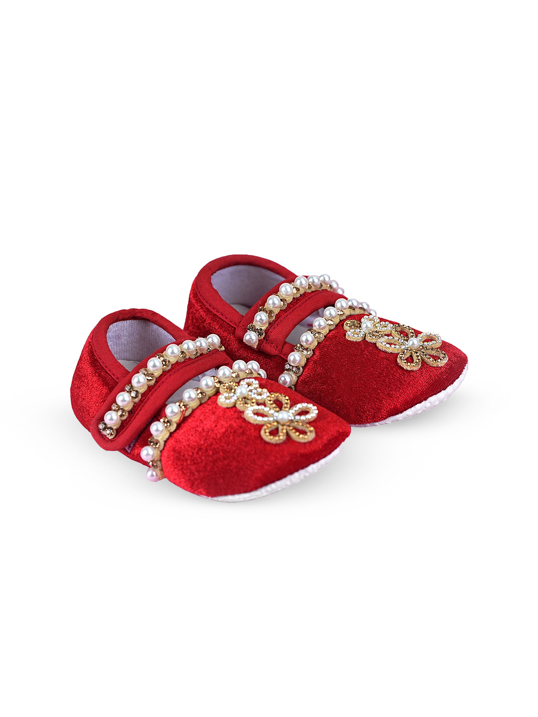 COCO CANDY Girls Velvet Pearl Lace Booties