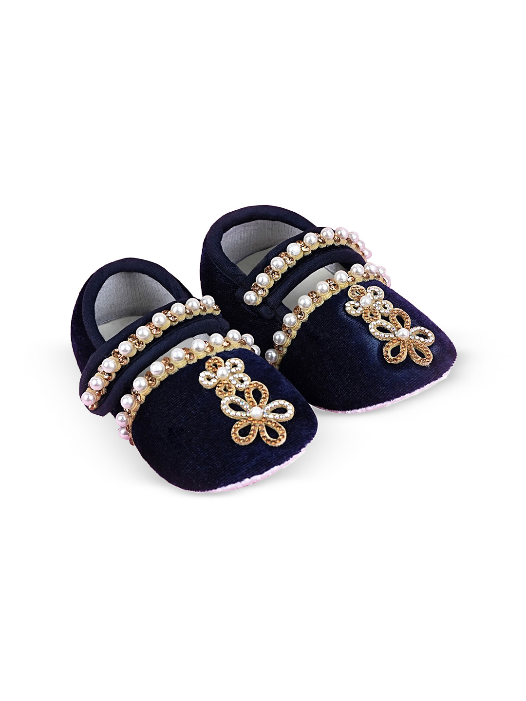 COCO CANDY Girls Velvet Pearl Lace Booties