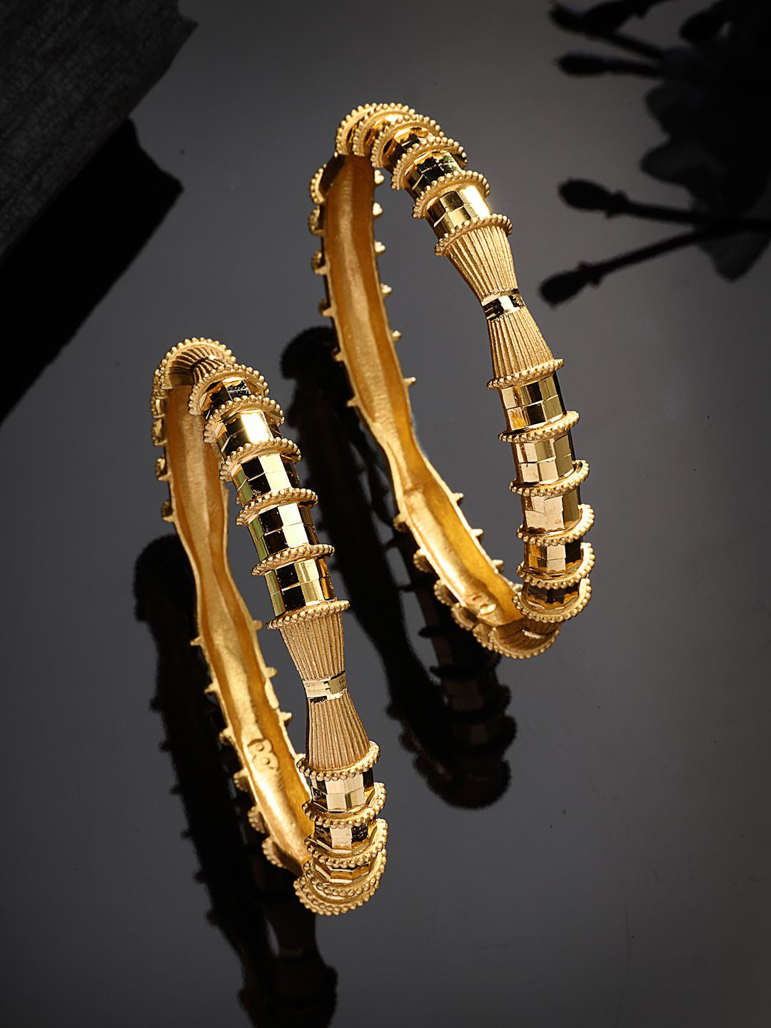 ZENEME Set Of 2 Gold-Plated Traditional Kada Style Bangles
