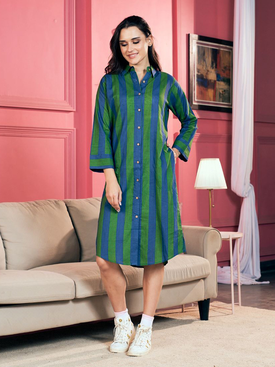 The Quince Life Women Azure Stripe Shirt Dress