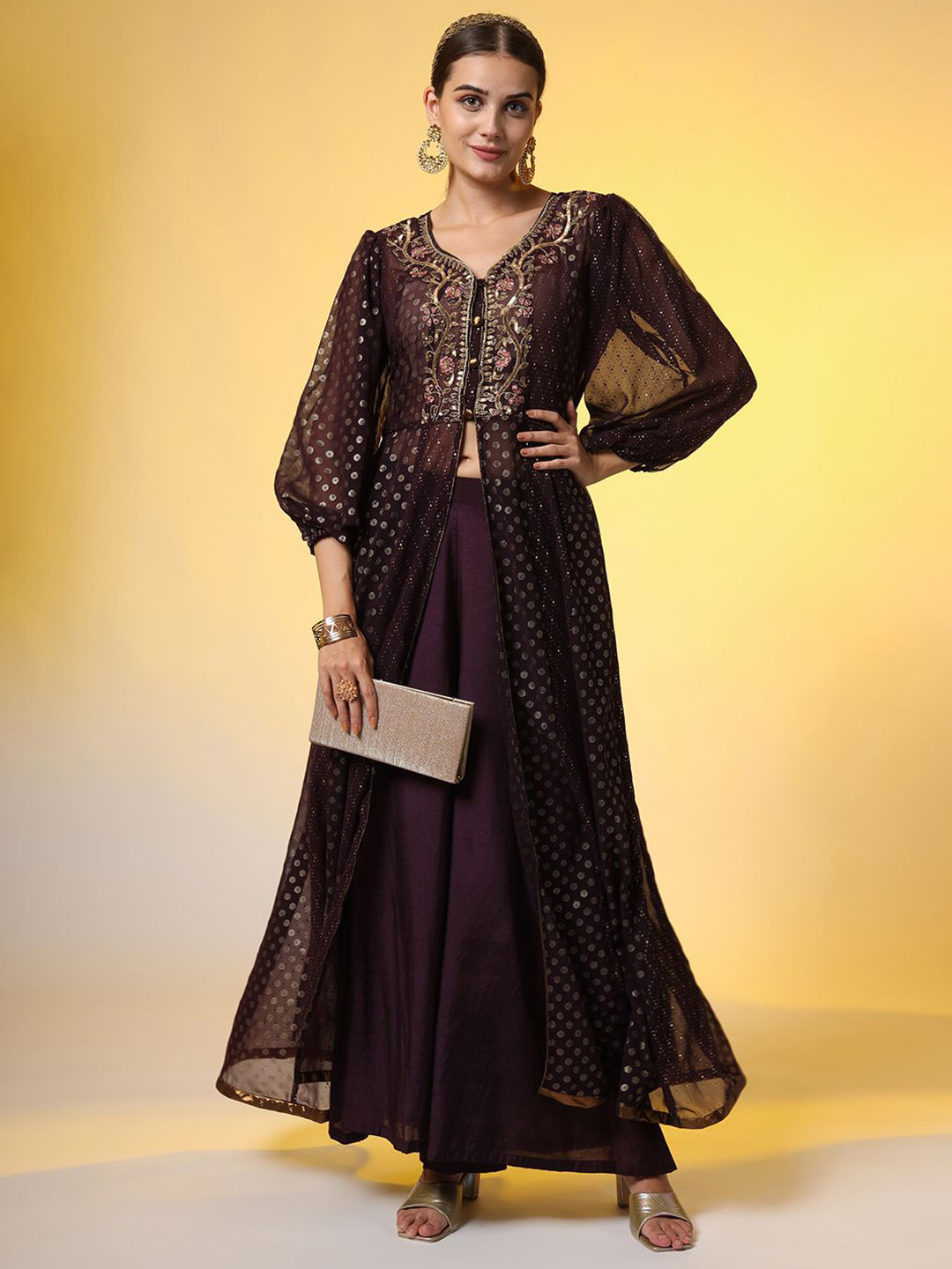 SUFIZA LIFESTYLE Women Embellished Puff Sleeve Georgette Ethnic Dresses