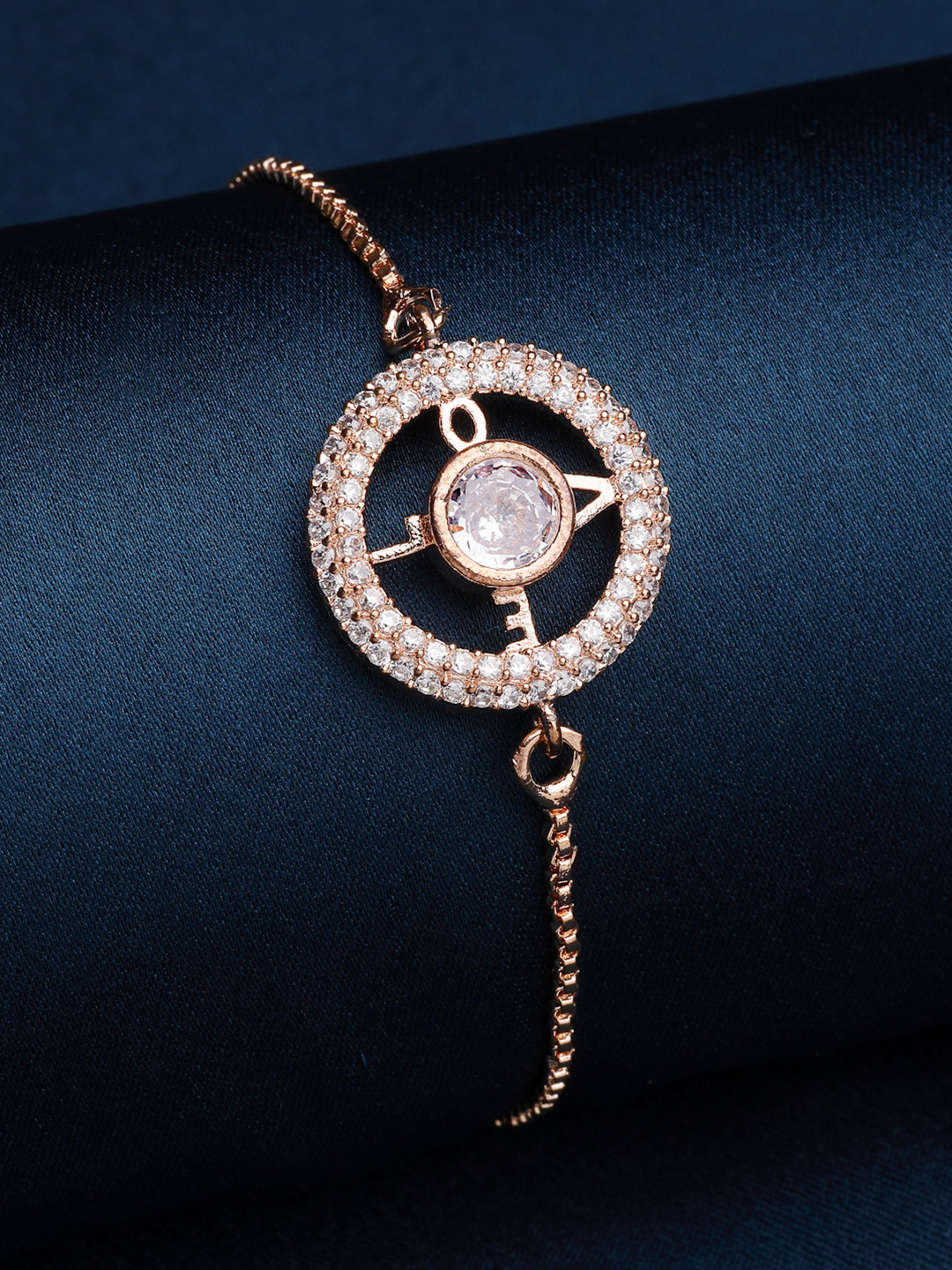 ZENEME Rose Gold Plated American Diamond Circle Grace Charm Bracelet