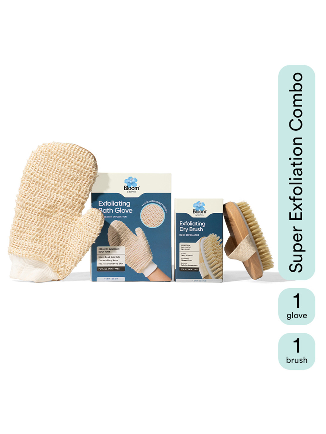 Bloom 1 Oval Brush & 1 Bath Glove For Skin Exfoliation