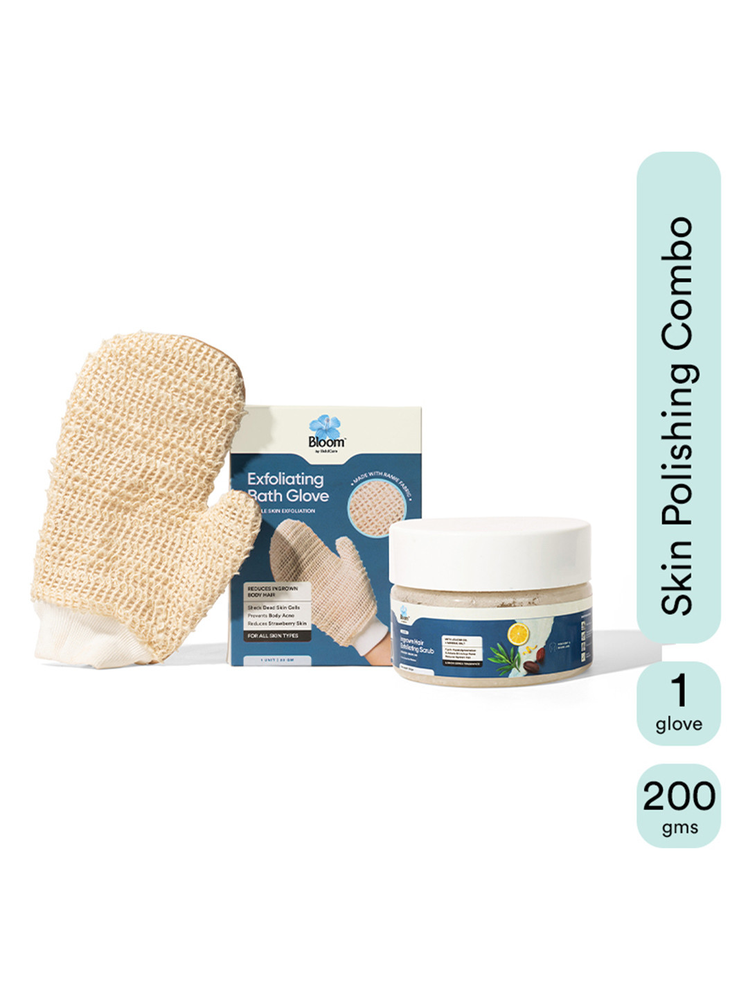 Bloom Set Of 2 Exfoliating Scrub- 200 g & Bath Glove For Skin Exfoliation & Smoothness