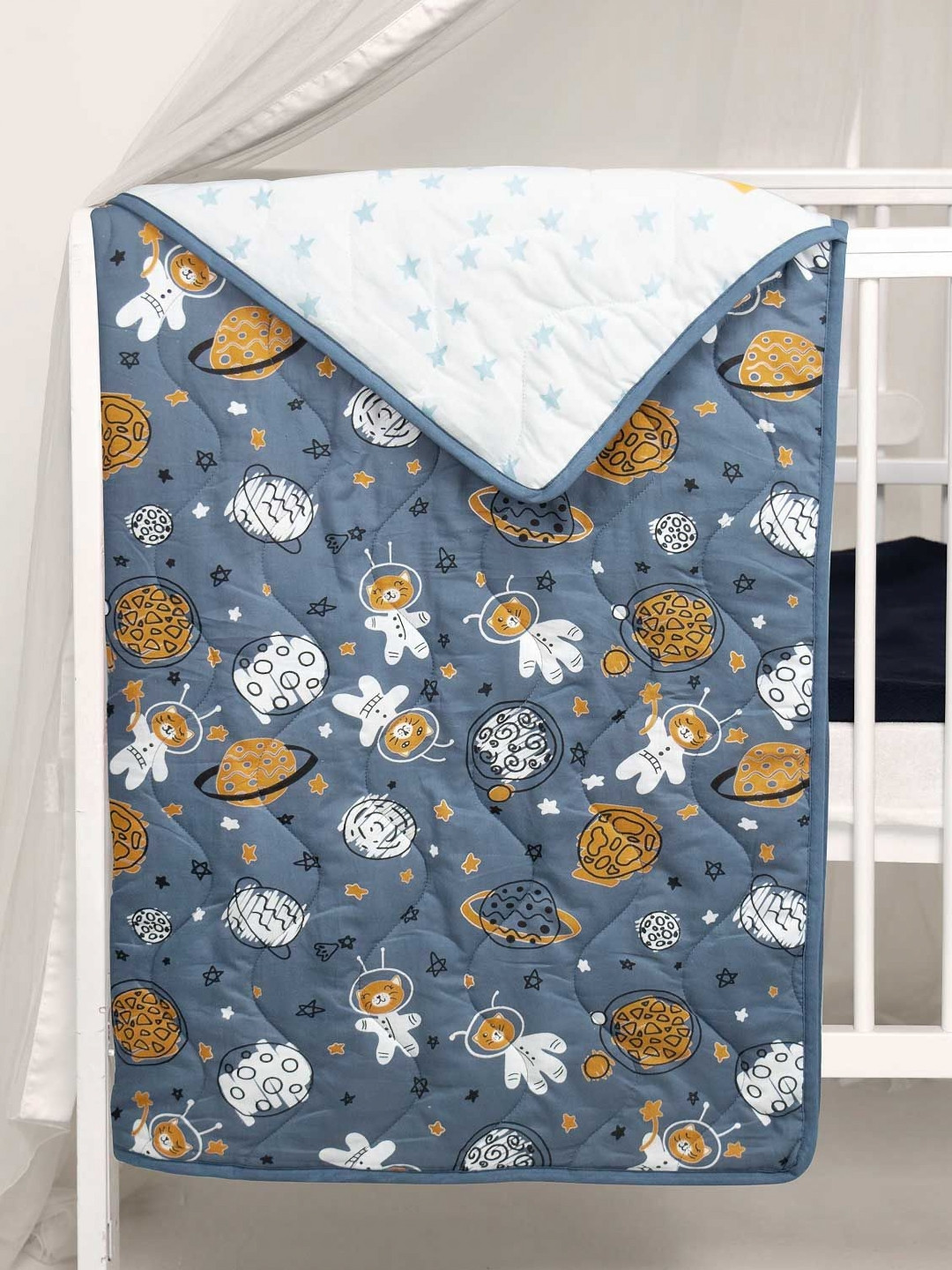 TIDY SLEEP Navy Blue & White Cartoon Characters Mild Winter 210 GSM Single Bed Quilt