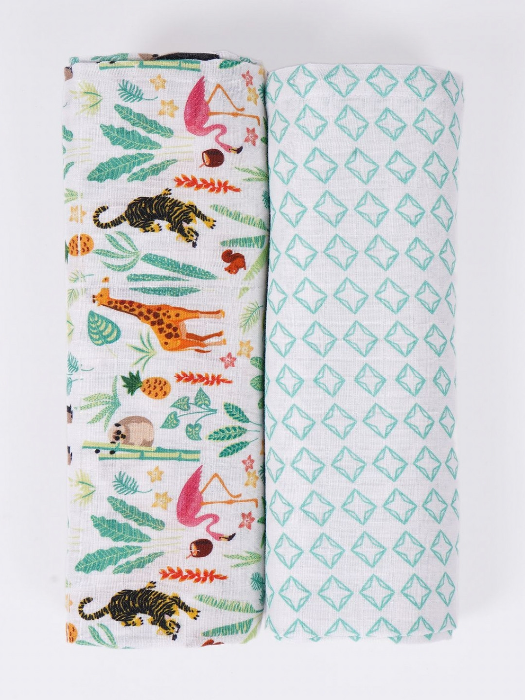 TIDY SLEEP White & Green 2 Pieces Animal Printed Cotton 210 GSM Summer Single Bed Blankets