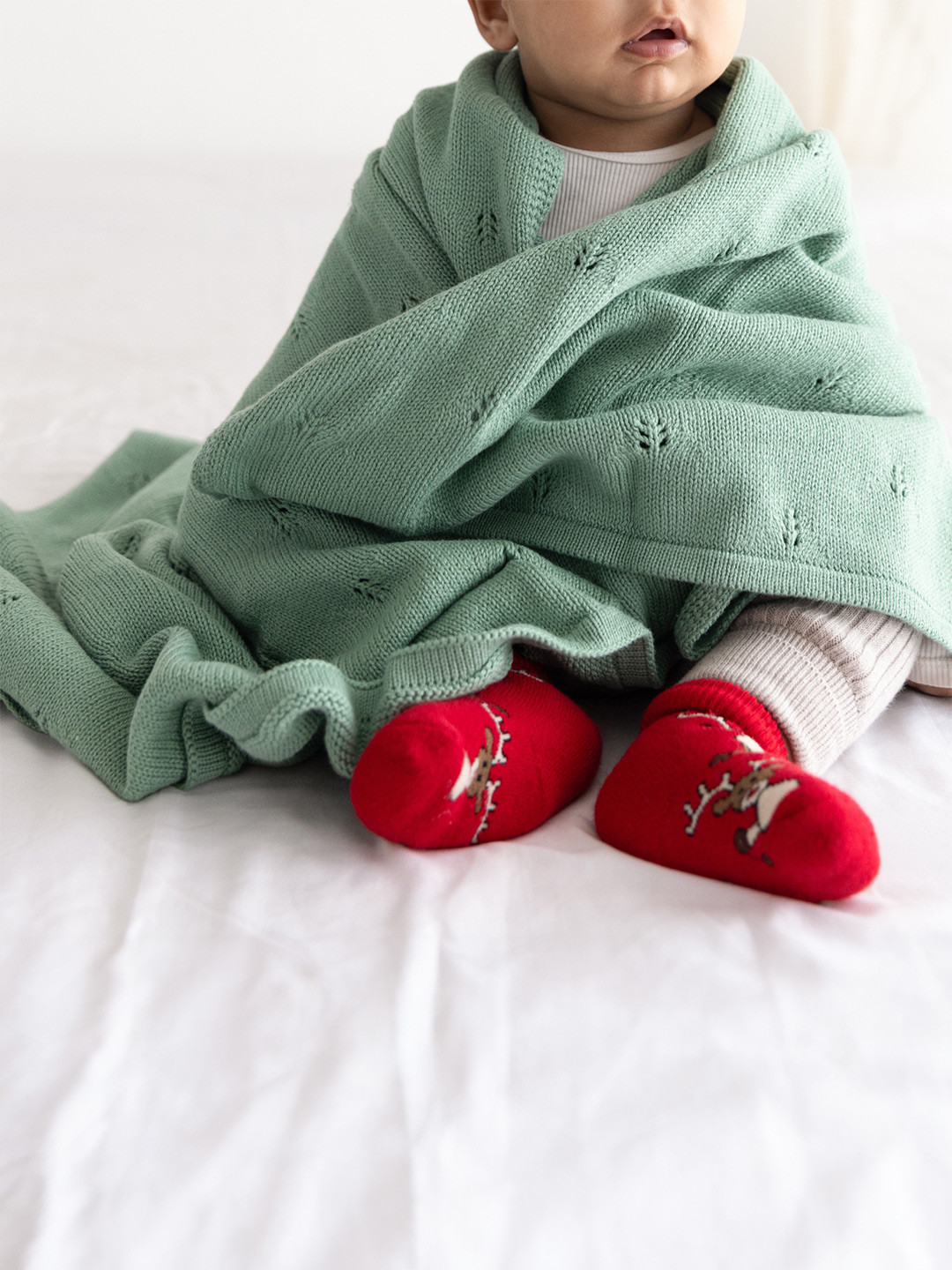 TIDY SLEEP Green Printed Cotton Mild Winter 210 GSM Single Bed Blanket