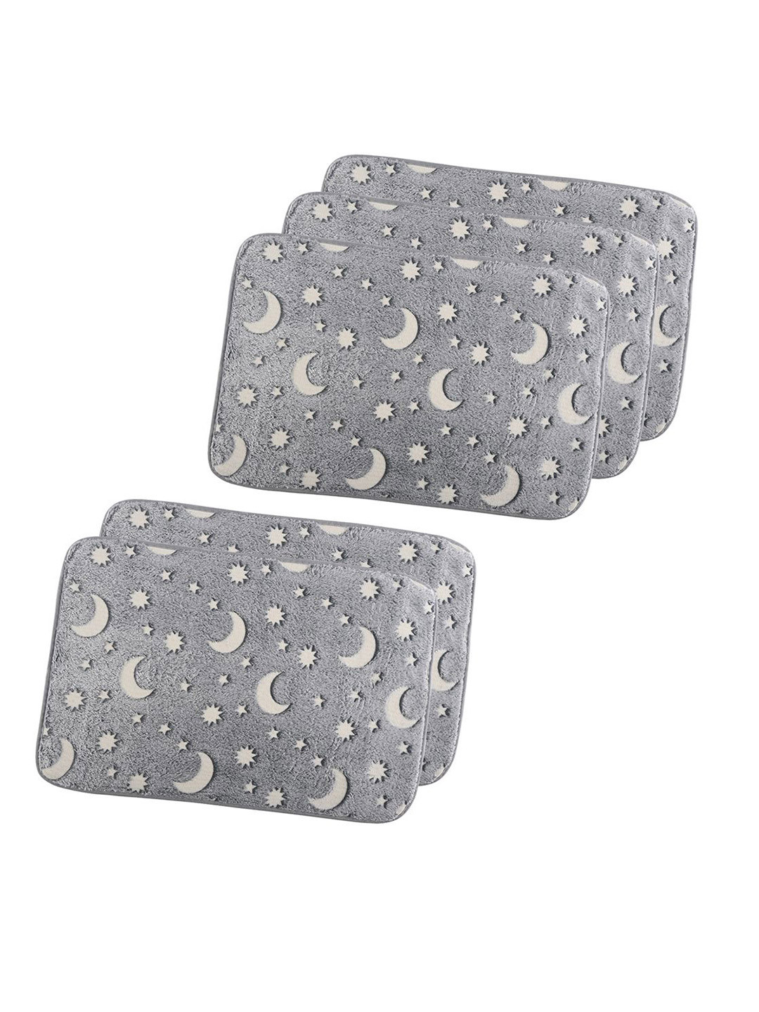 Kuber Industries Grey & White 5 Pieces Moon & Star Printed Doormats