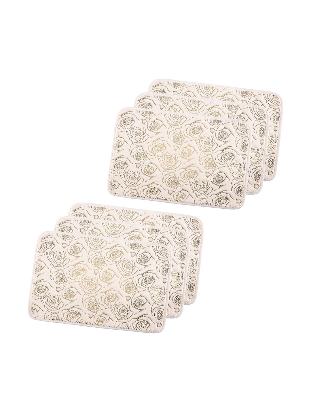 Kuber Industries Gold-Toned & White 6 Pieces Floral Printed Doormats