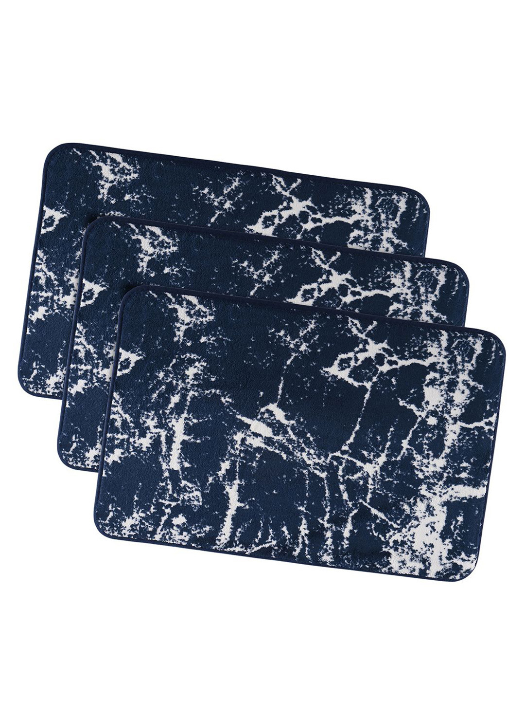 Kuber Industries Navy Blue & White 3 Pieces Abstract Printed Doormats