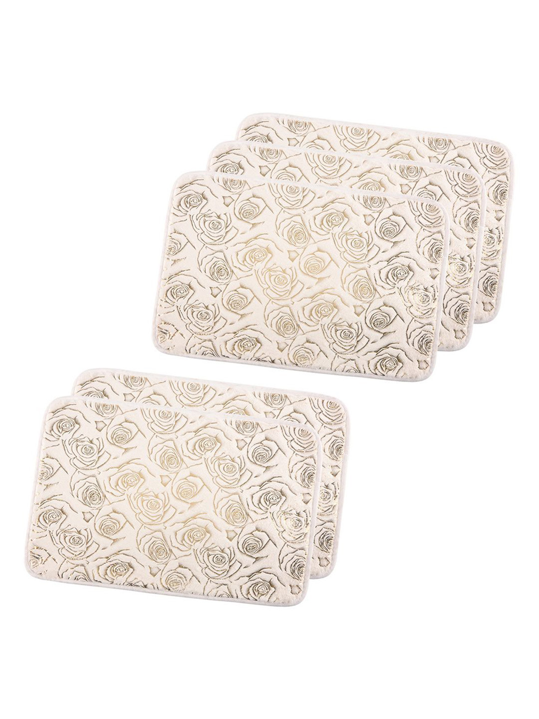 Kuber Industries Gold-Toned & White 5 Pieces Floral Printed Doormats