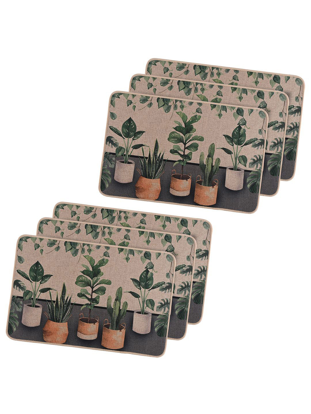 Kuber Industries Brown & Green 6 Pieces Plant Printed Doormats