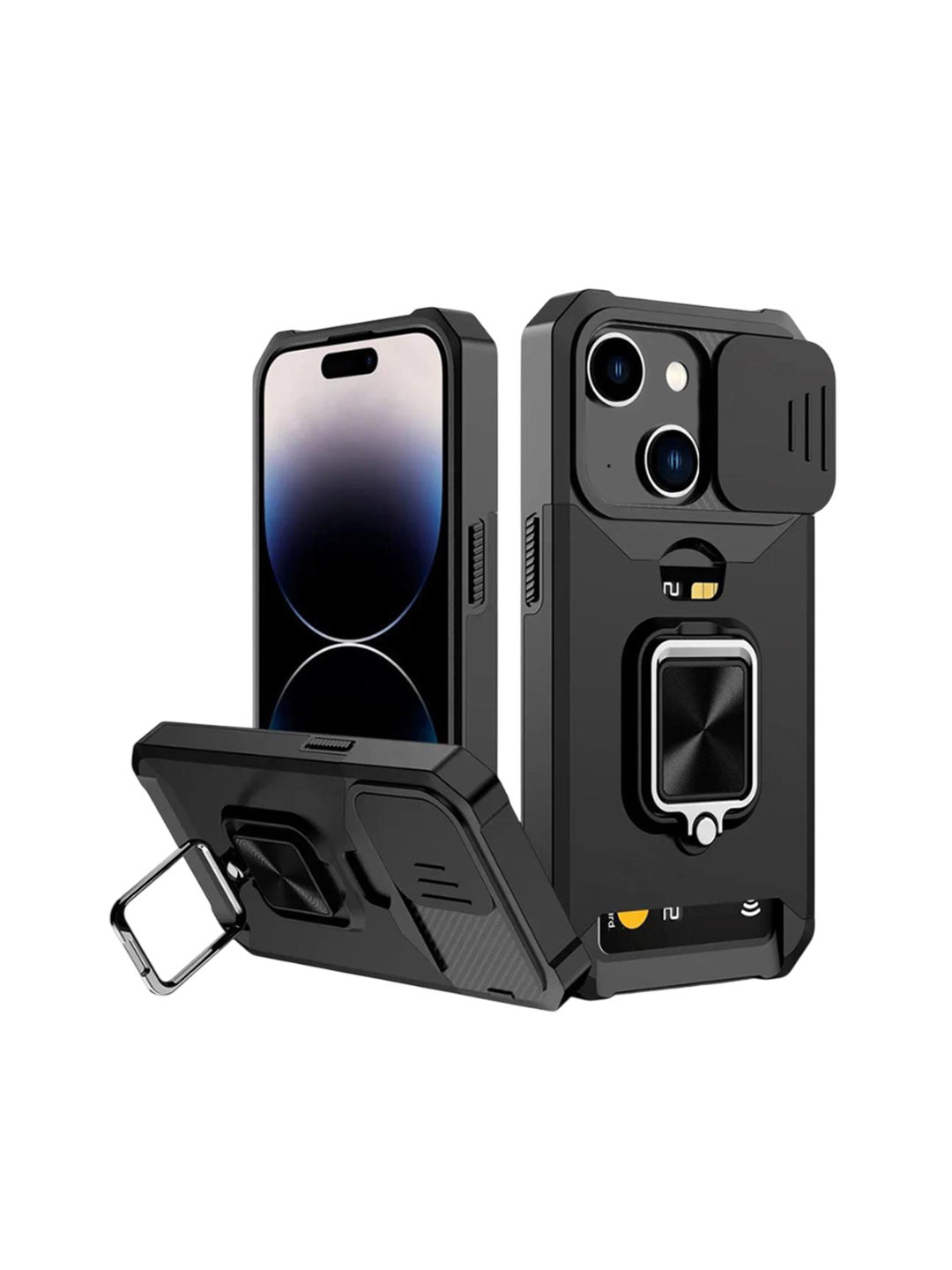 Luxury Kase LK177 Camera Slide Protection Card Holder Kickstand iPhone 15 Back Case