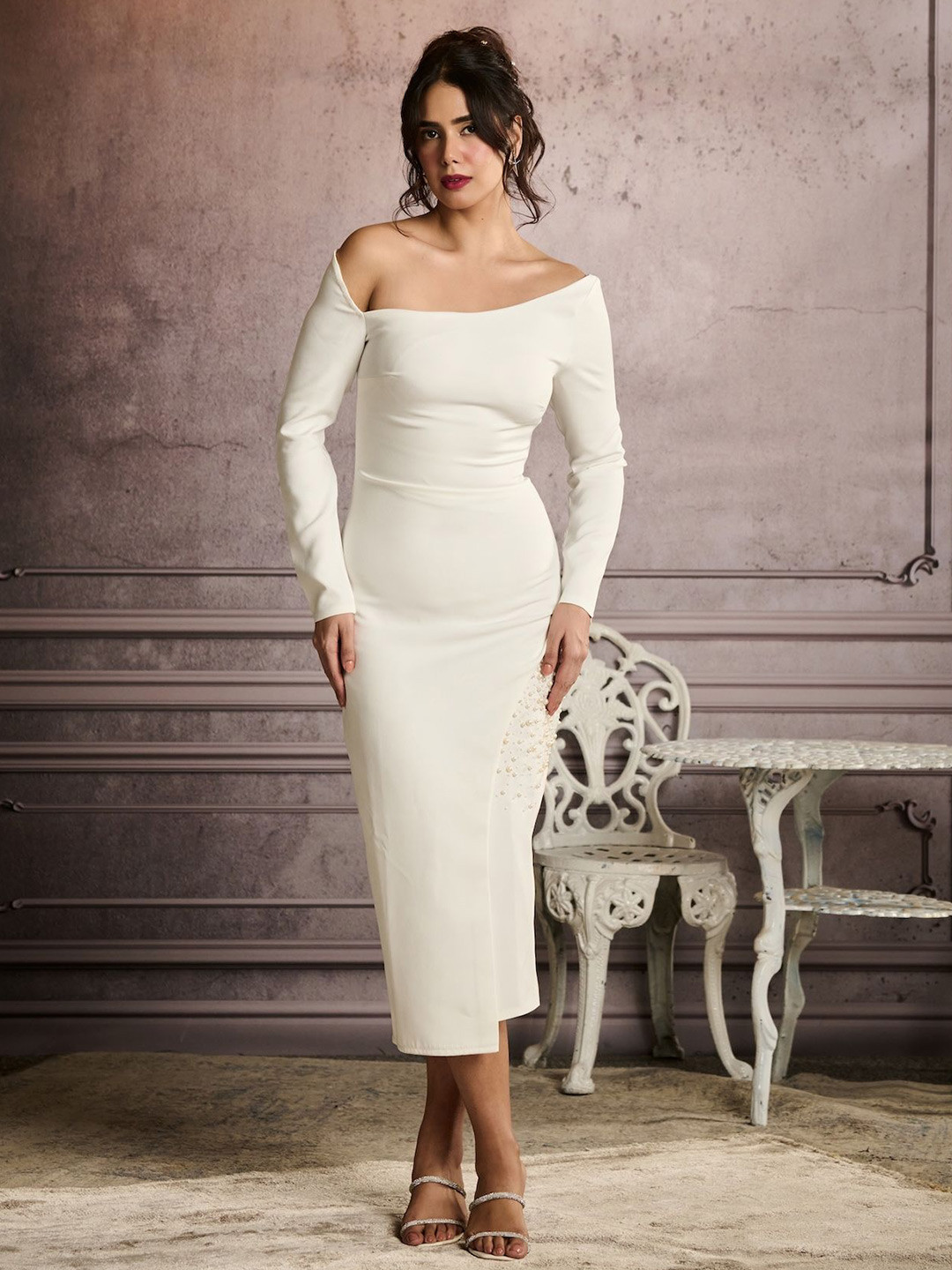 Lea Clothing Co. Women Embellished Off-Shoulder Bodycon Dress