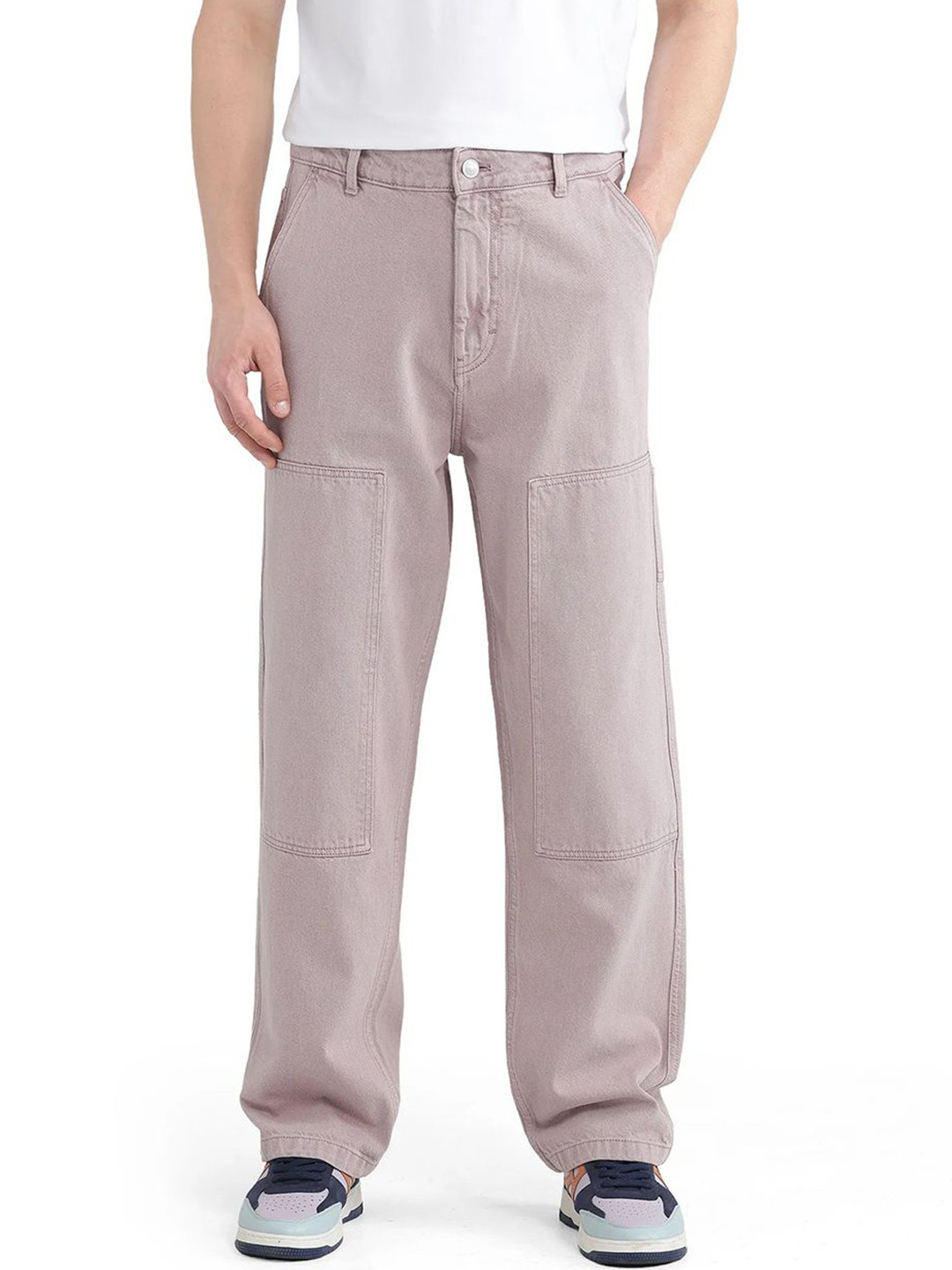 RARE RABBIT Men Klop Dusky Purple Comfort Relaxed Fit Jeans