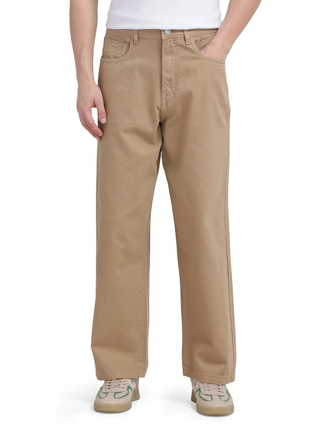 RARE RABBIT Men Bron Primary Beige Comfort Baggy Mid-Rise Jeans