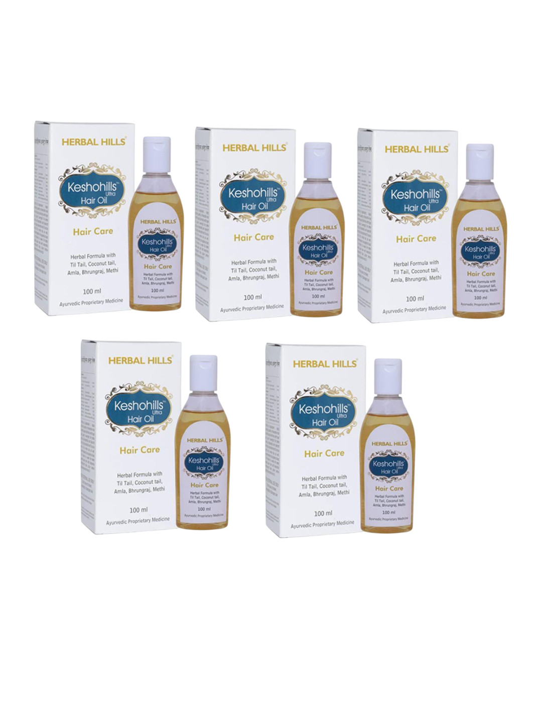Herbal Hills Set Of 5 Keshohills Hair Oil With Til Tail, Bhrungraj & Methi - 100 ml Each