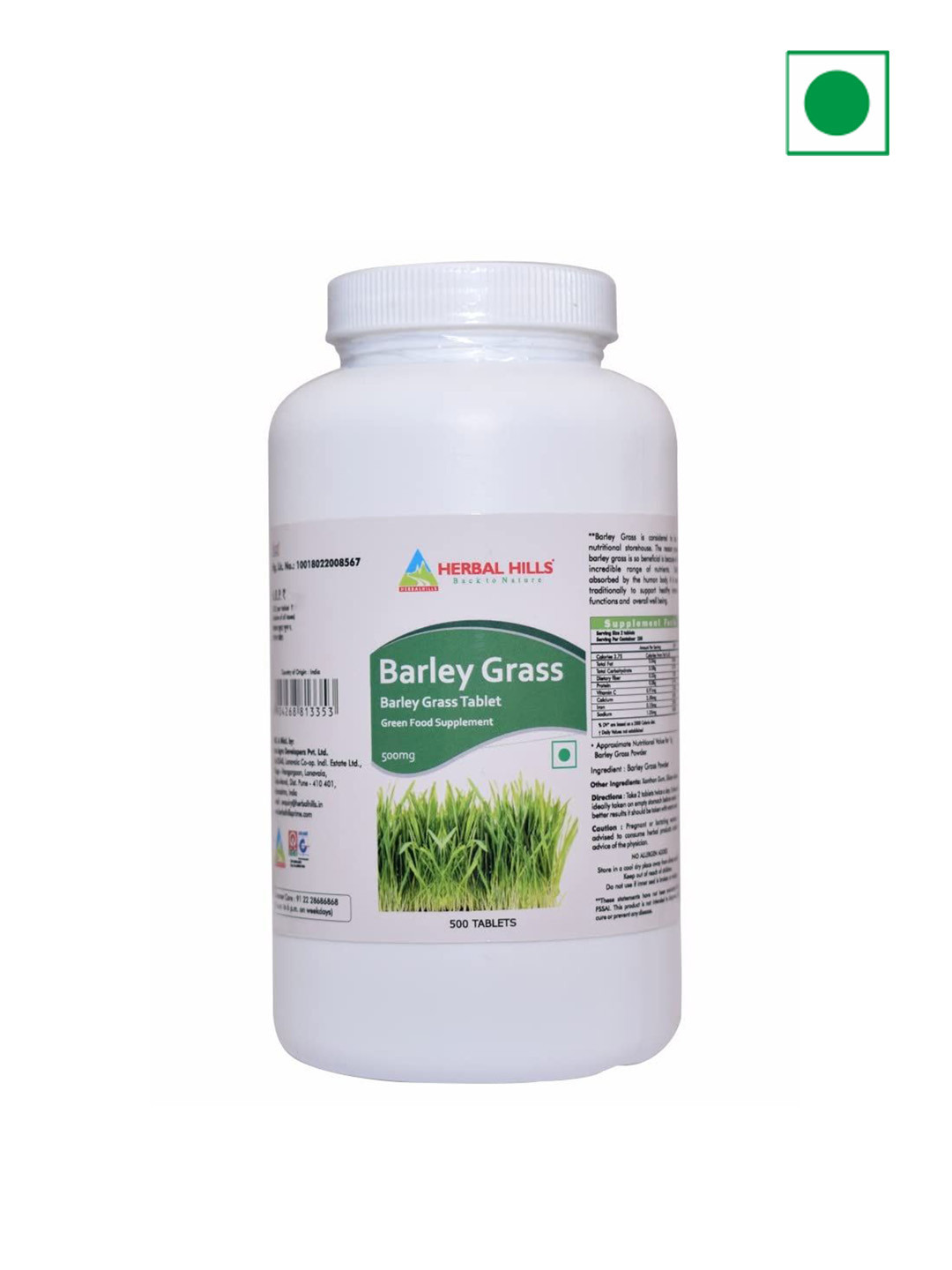 Herbal Hills Barley Grass Tablets - 500 Tablets