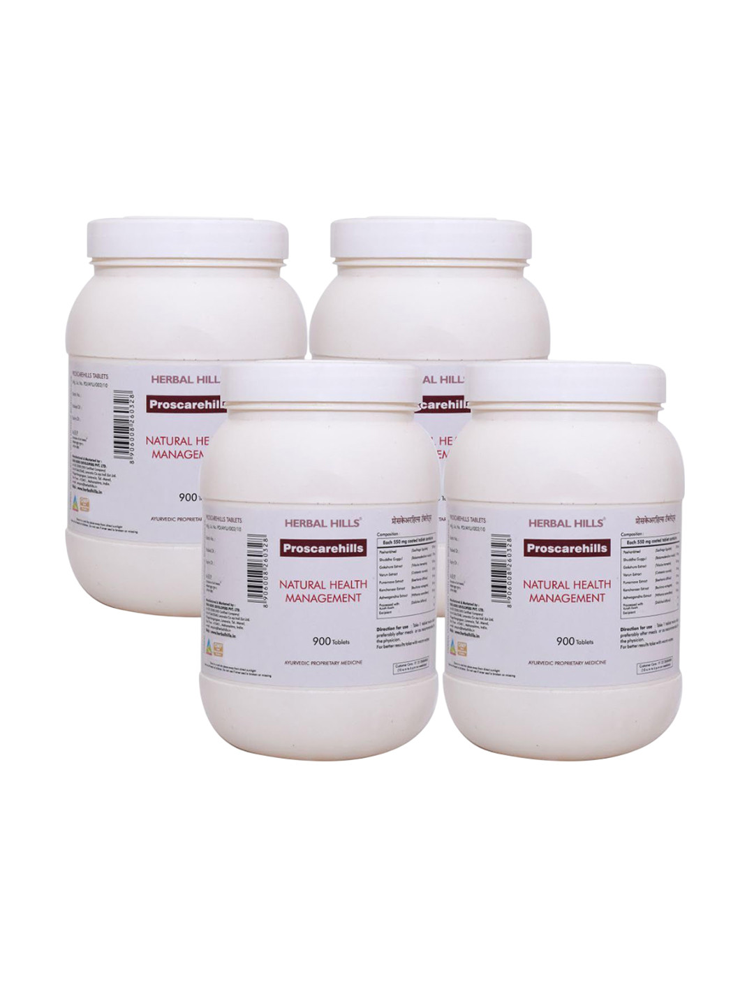 Herbal Hills Set Of 4 Proscarehills Natural Health Management Tablets - 900 Tablets Each