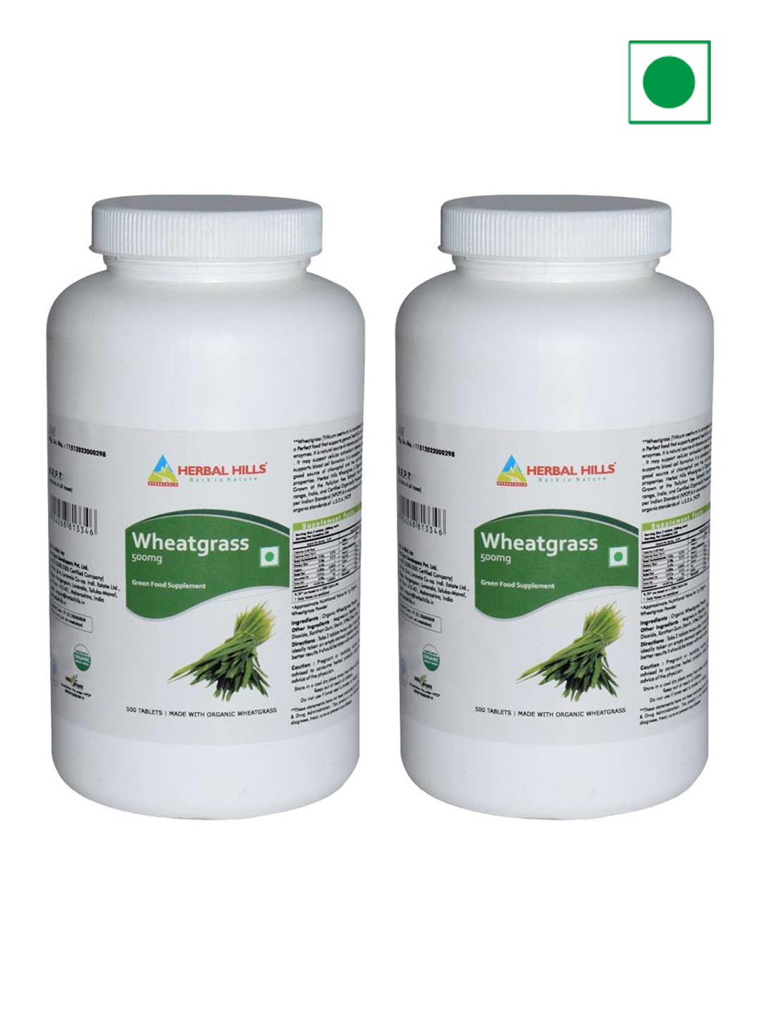 Herbal Hills Set Of 2 Wheatgrass Tablets 500 mg -  500 Tablet Each