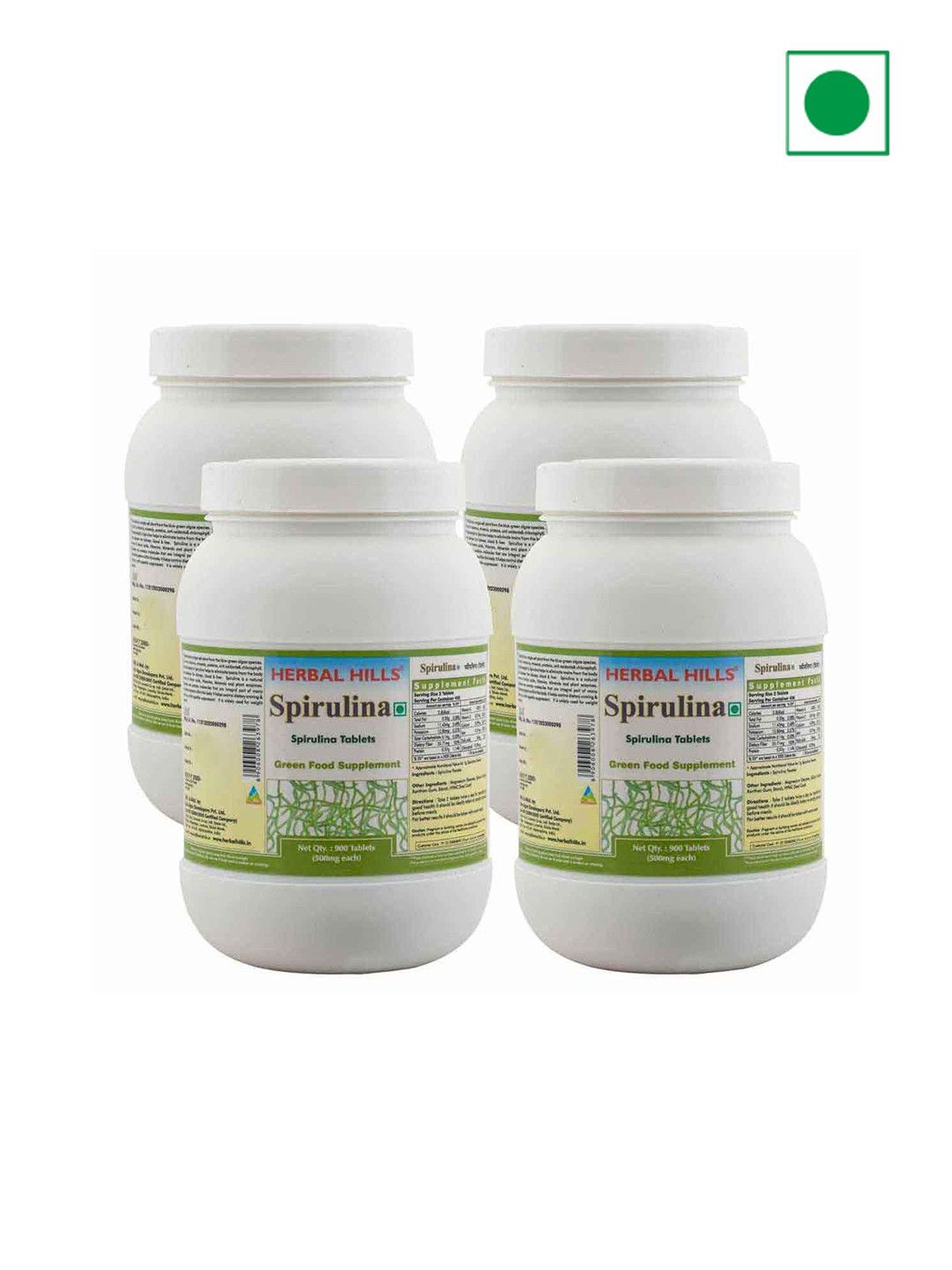 Herbal Hills Spirulina Tablets (900 Count Pack of 4)