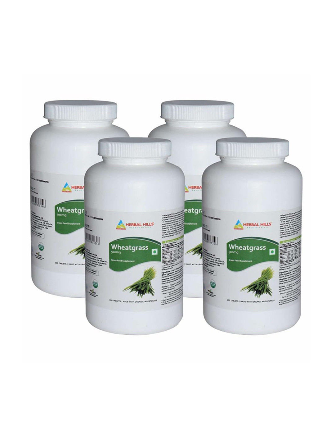 Herbal Hills Set Of 4 Wheatgrass Tablets 500 mg -  500 Tablet Each