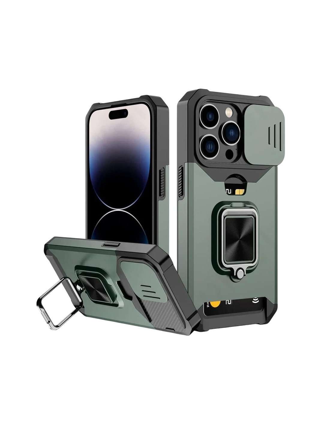 Luxury Kase LK177 Camera Slide Protection Card Holder Ring Solid iPhone 14 Pro Back Case