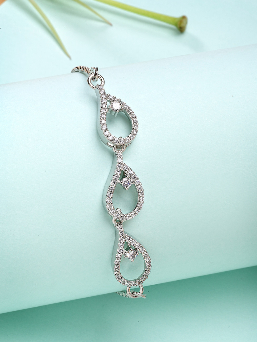 ZENEME Rhodium Plated Silver Toned Sleek Design with Dazzling Wraparound Bracelet