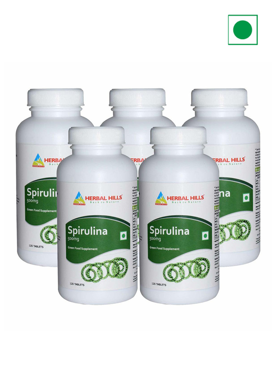 Herbal Hills Spirulina Tablets (120 Count Pack of 5)