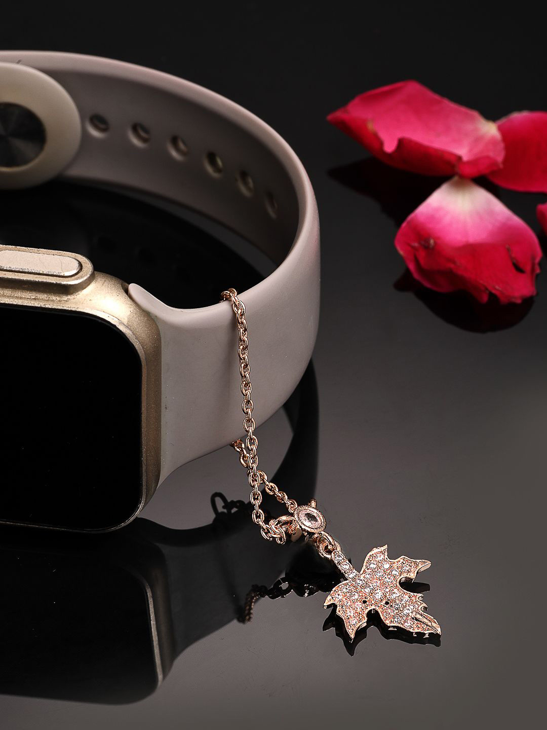 ZENEME Rose Gold-Plated Cubic Zirconia Studded Charm Bracelet